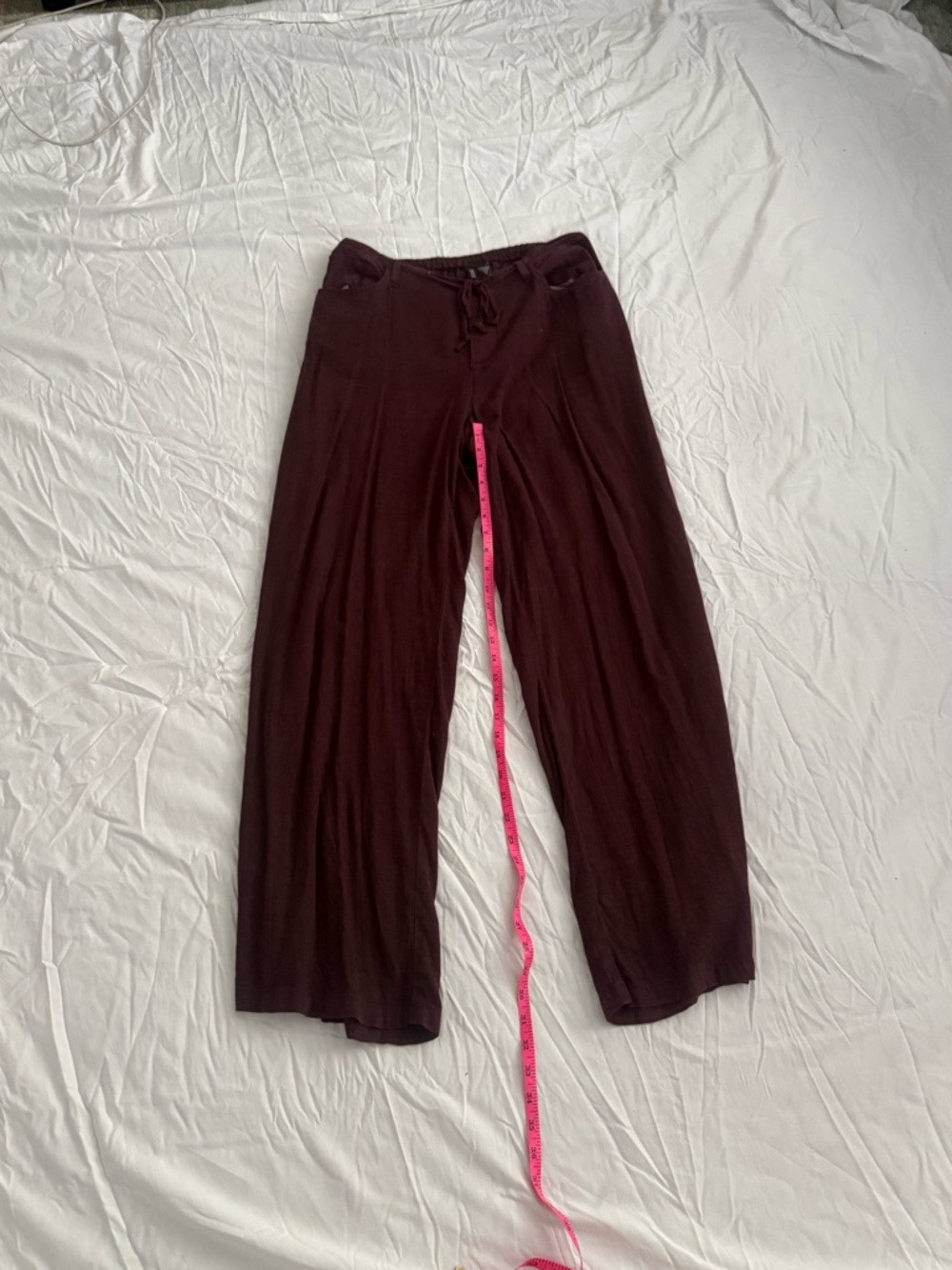 H&M Maroon Linen Blend Wide-Leg Pants NEW Size Medium